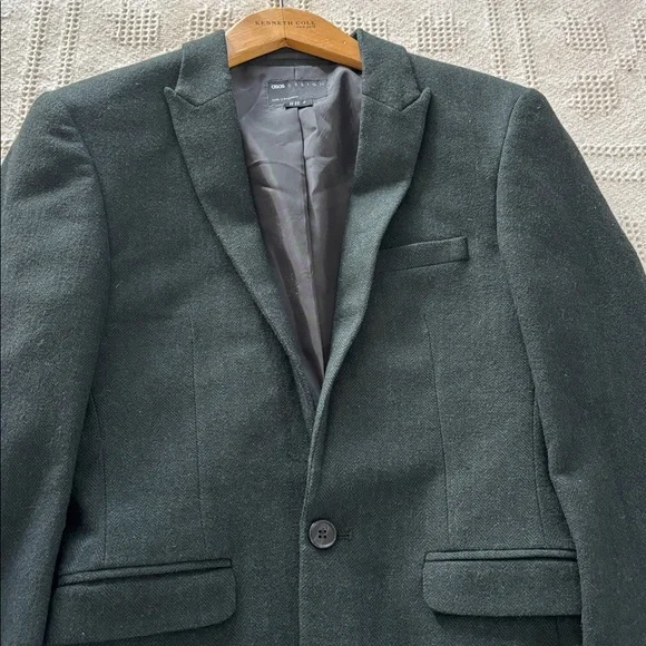 ASOS DESIGN skinny Men’s dark green herringbone Blazer Size 34